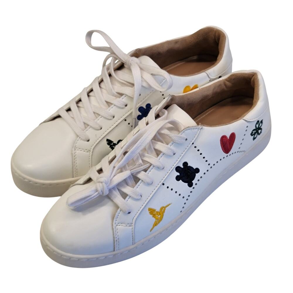 Jack Rogers Kennedy White Leather Sneaker Embroidered Womens Size 9